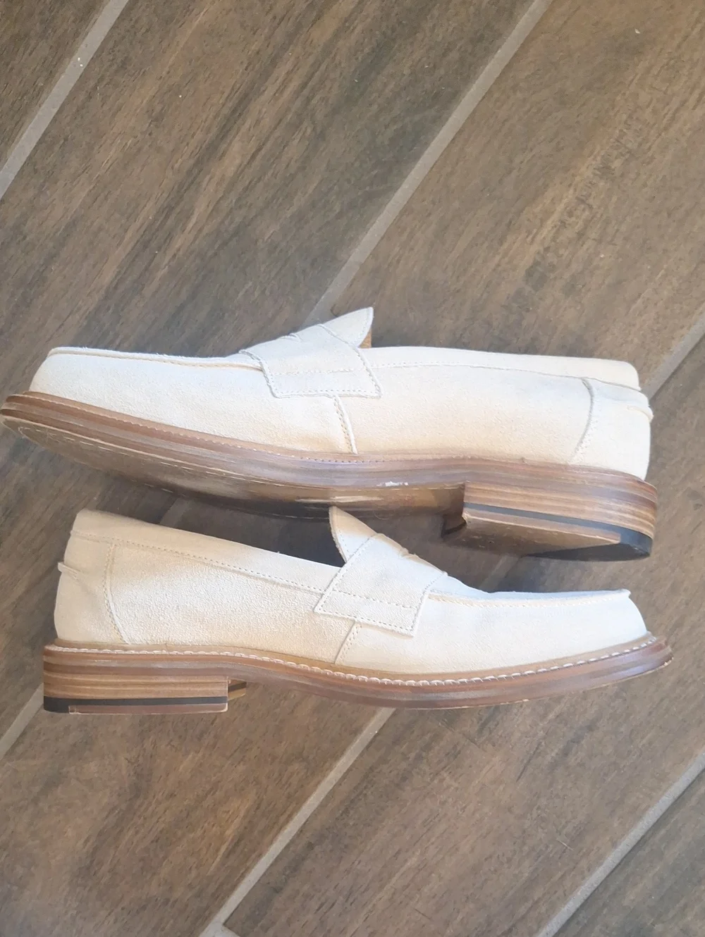 Express Mens Genuine Suede Loafers Classic Preppy Office Size 9 Stone Beige